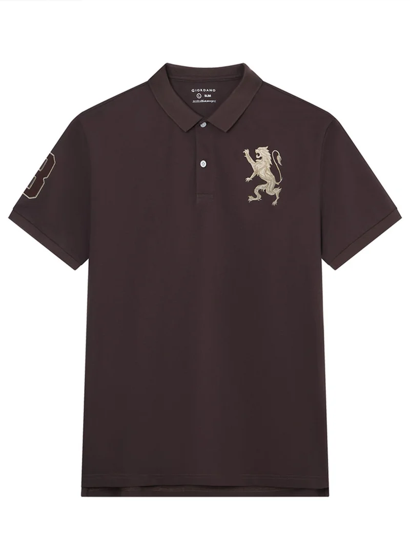 GIORDANO Men’s Slim Fit 3D Lion Embroidery Lycra Pique Polo